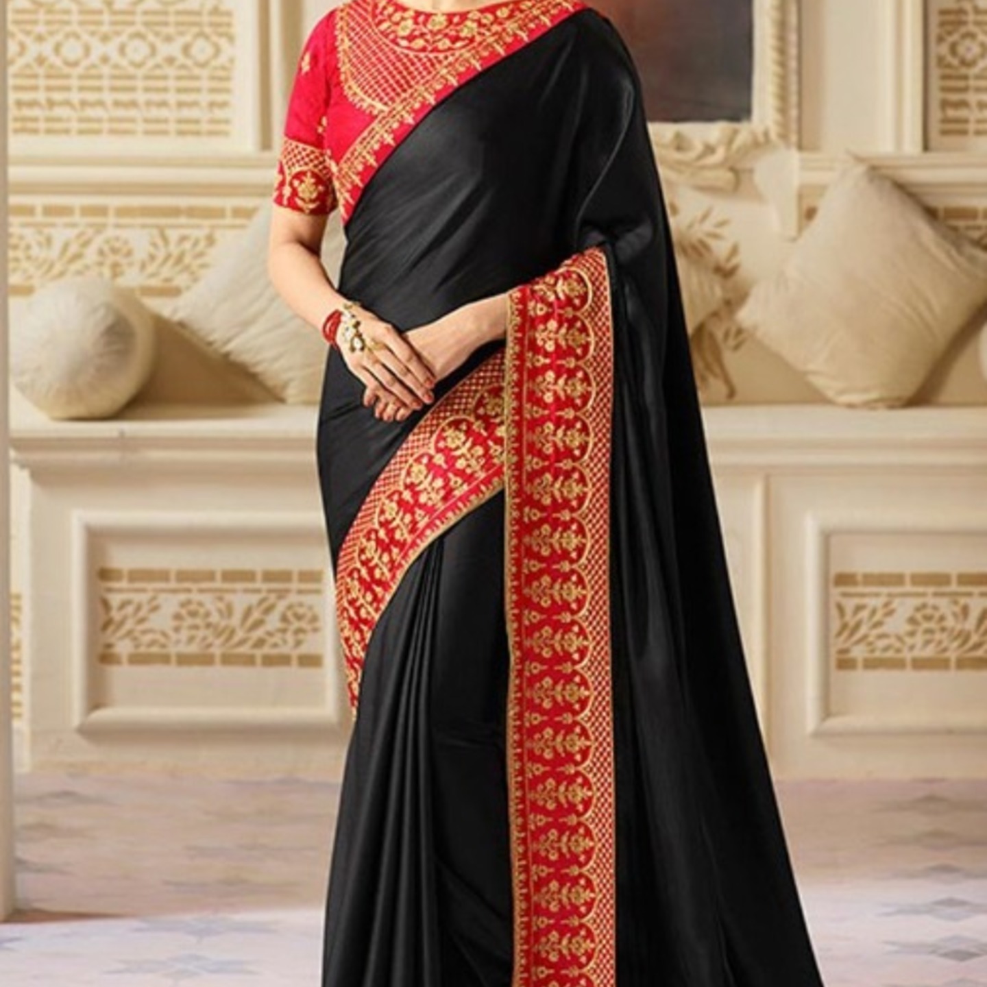Robe Riche Black Color Malai Silk Embroidery With Lace Saree 