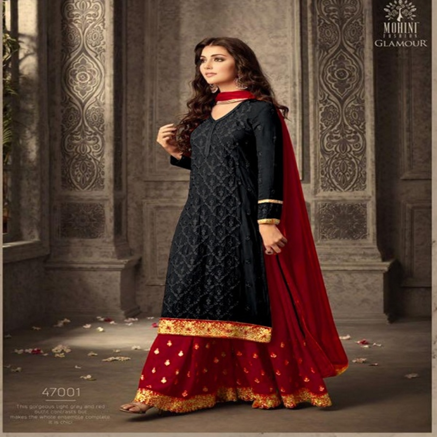 Robe Riche Black Georgette Embroidered Semi-Stitched Salwar Suit 