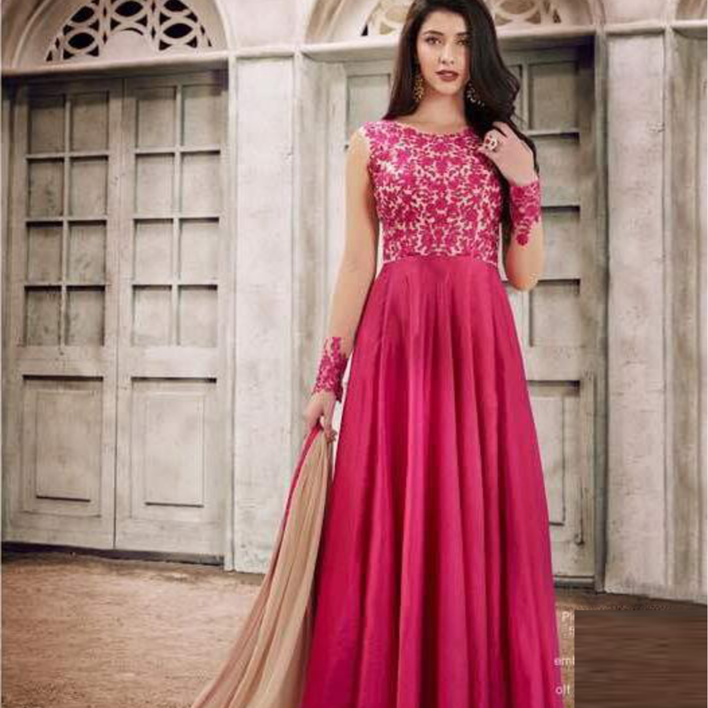 Robe Riche Pink Color Georgette Embroidered Semi-Stitched Gown 