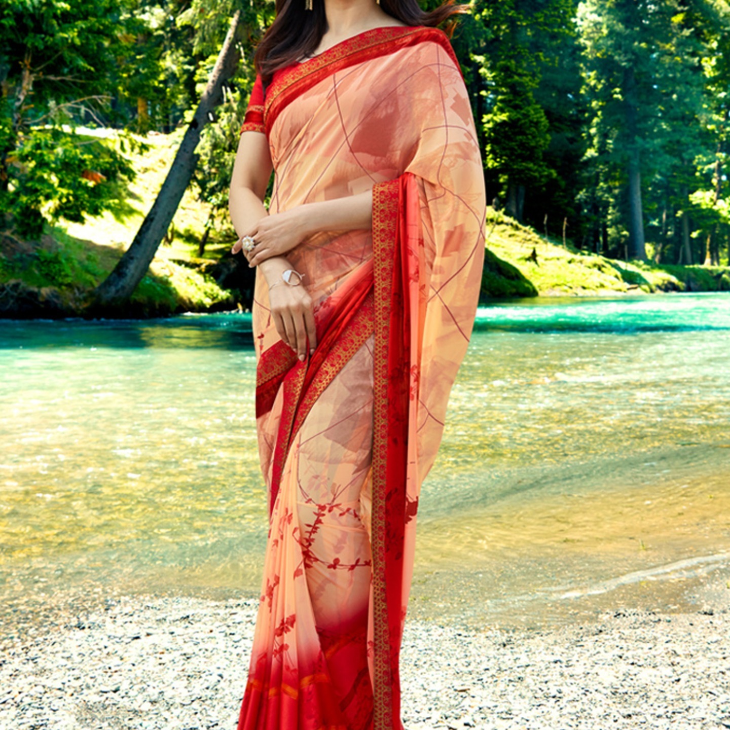 Robe Riche Multi Colored Color Georgette Printed Saree 