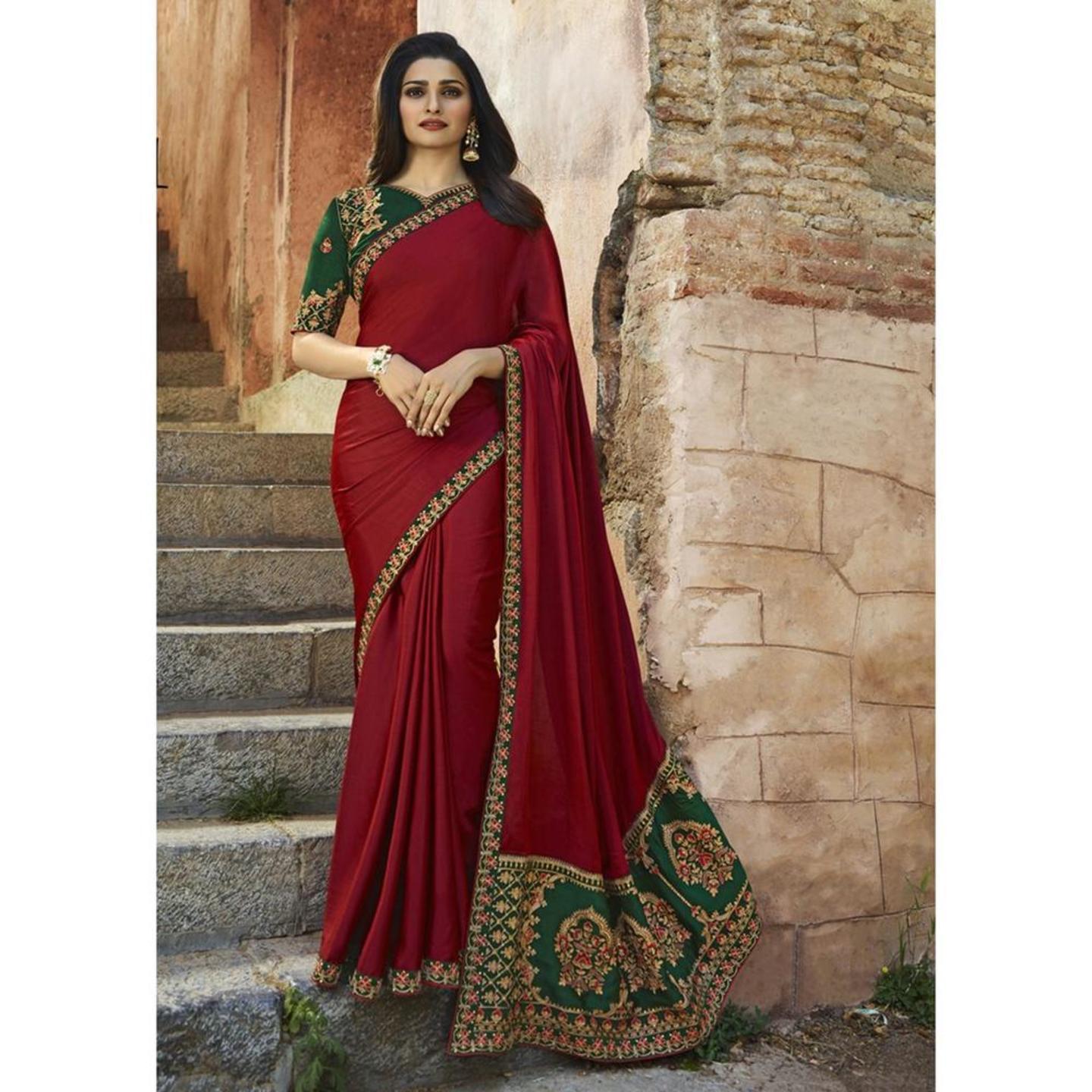 Robe Riche Red Color Sana Silk Embroidered Saree 
