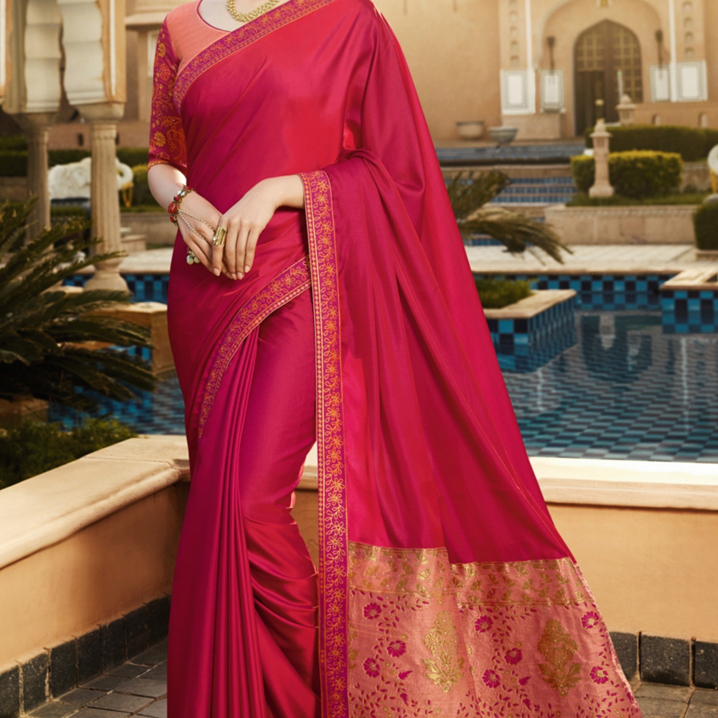 Robe Riche Multi Colored Color Georgette Jacquard Pallu Embroidered Saree