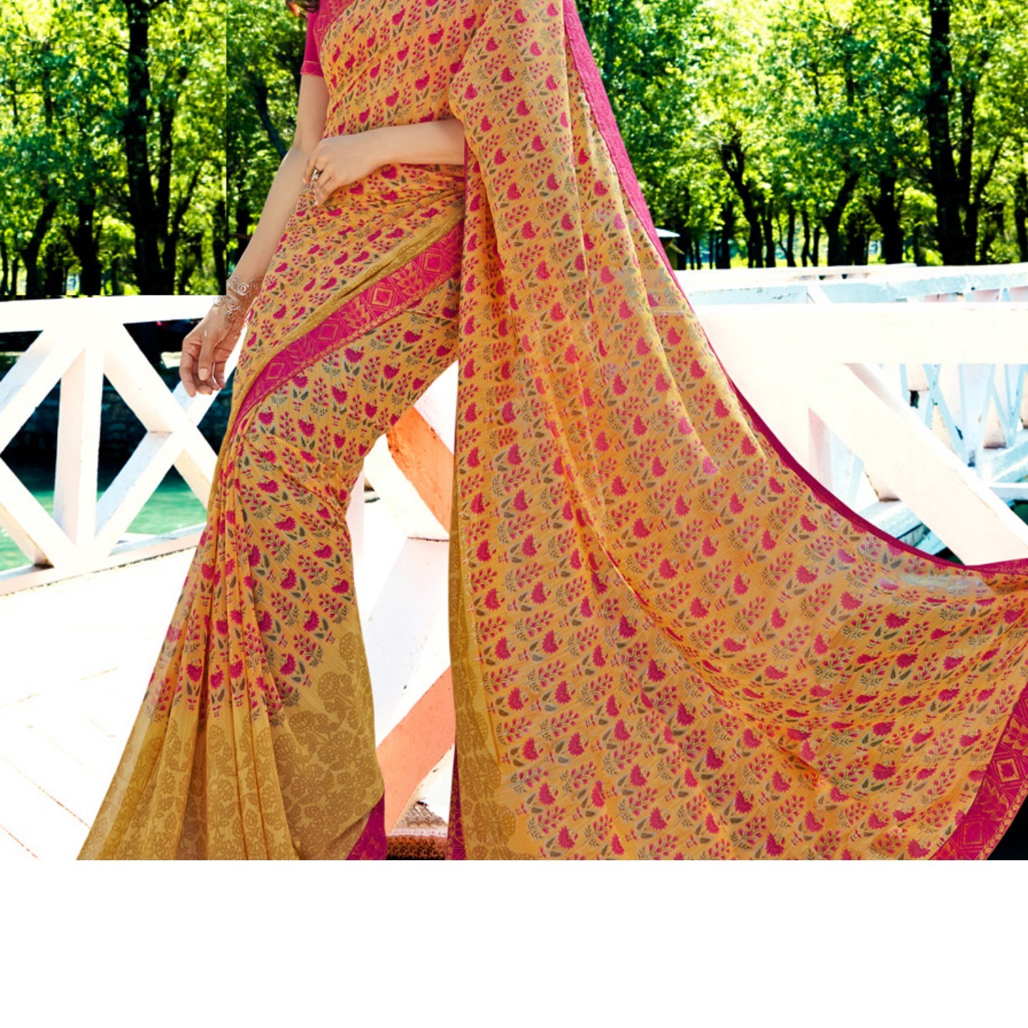 Robe Riche Multi Colored Color Georgette Printed Saree 