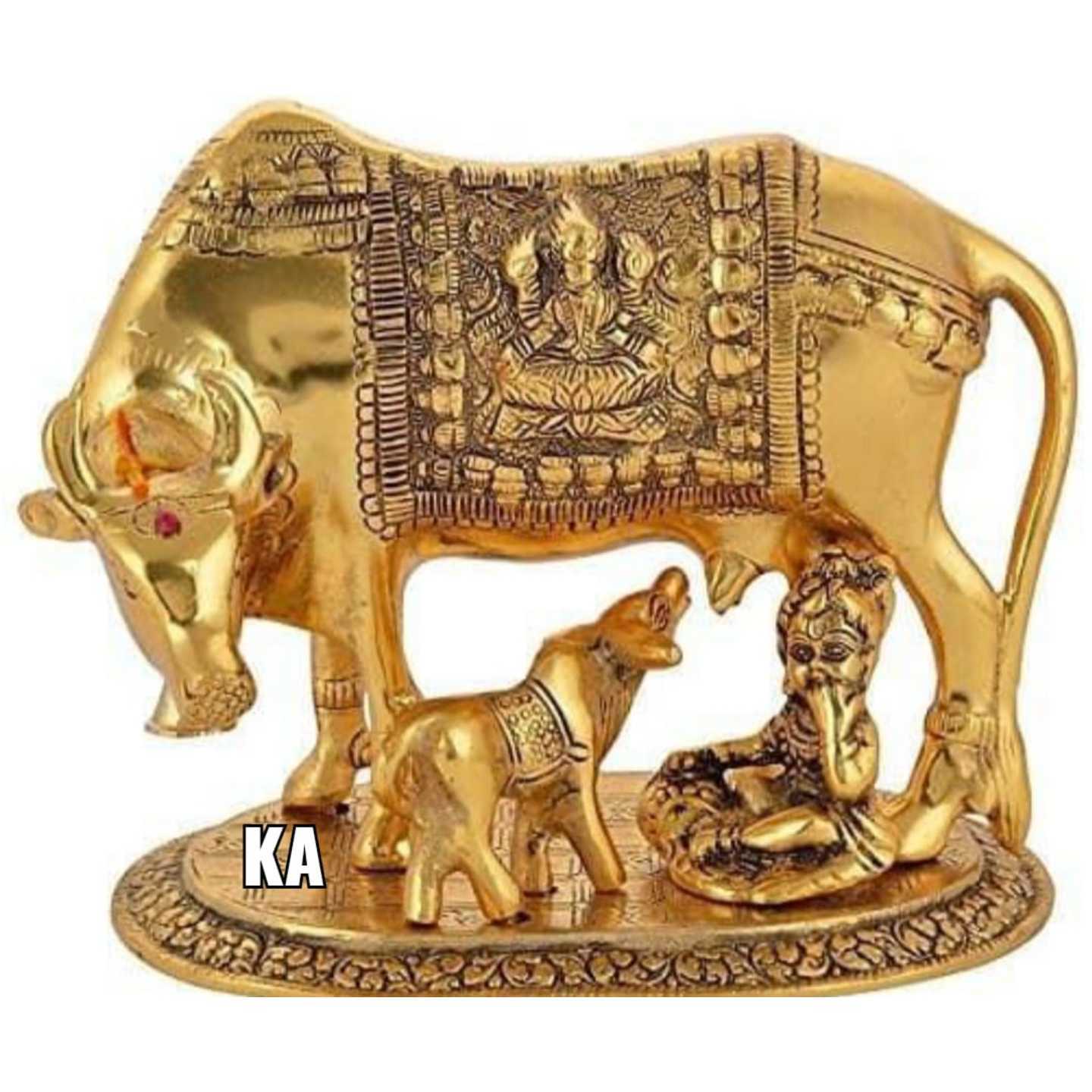 Metal Kamdhenu Cow with Calf & Krishna
