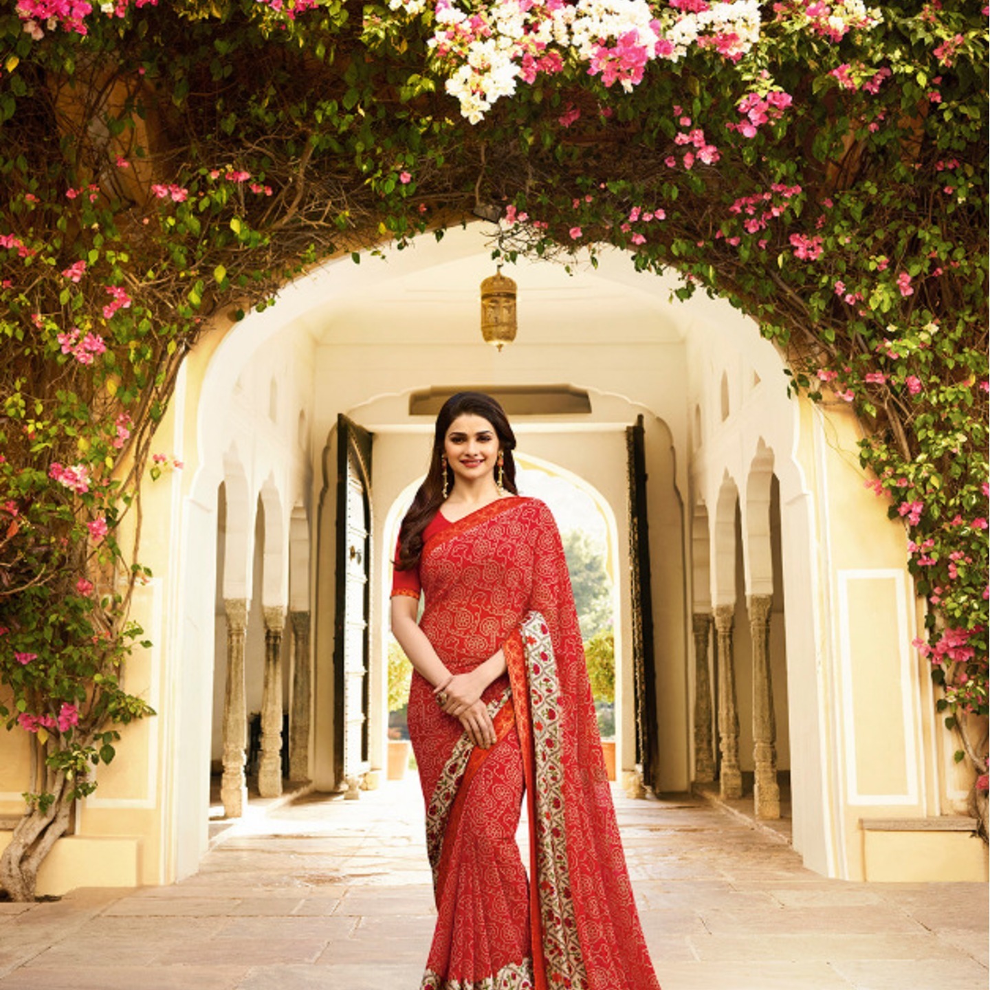 Robe Riche Red Color Georgette Printed Saree 