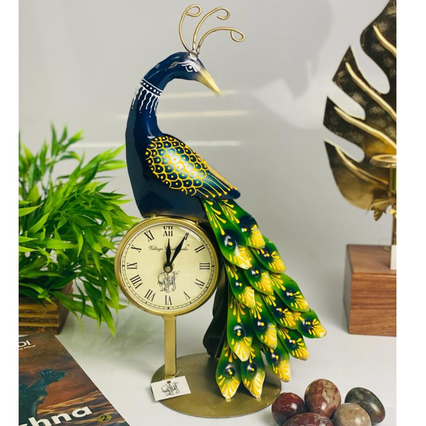 Metal Peacock Table Clock 