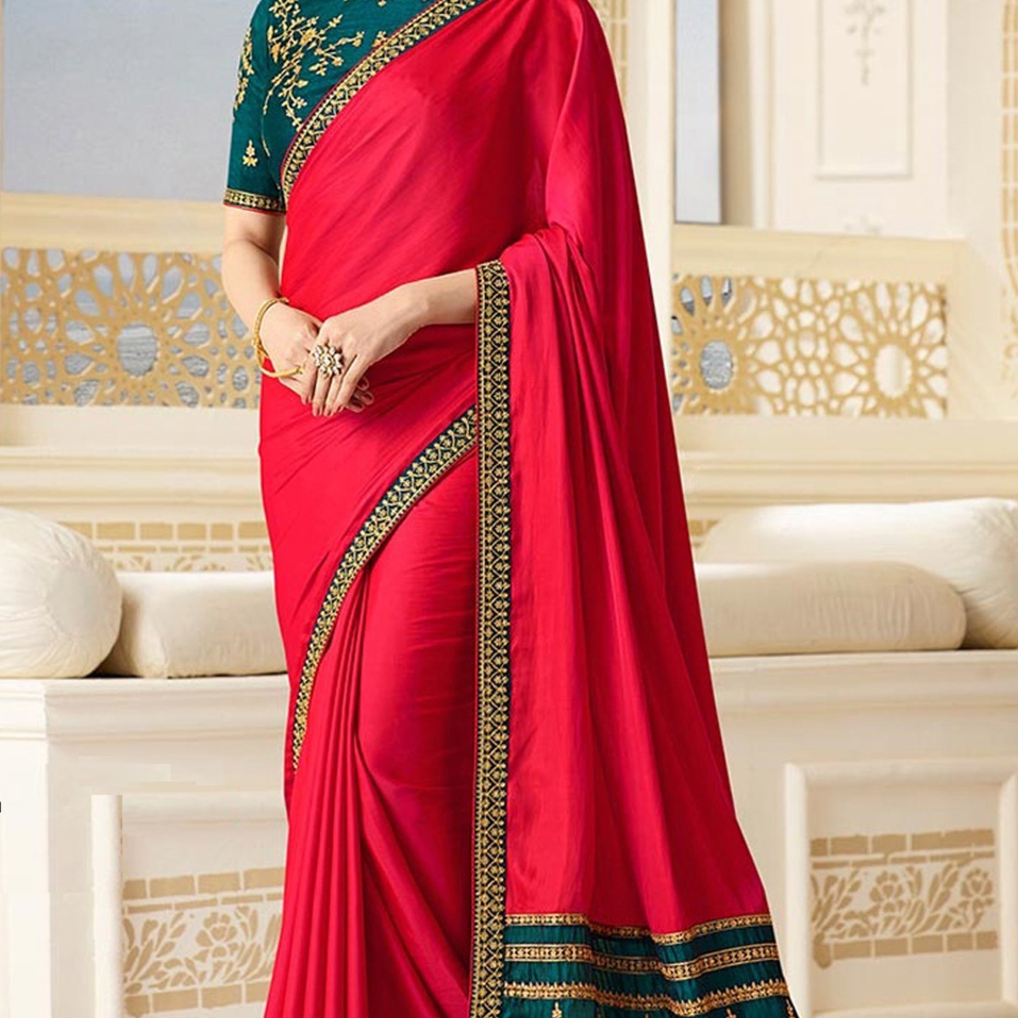 Robe Riche Pink Color Malai Silk Embroidery With Lace Saree 