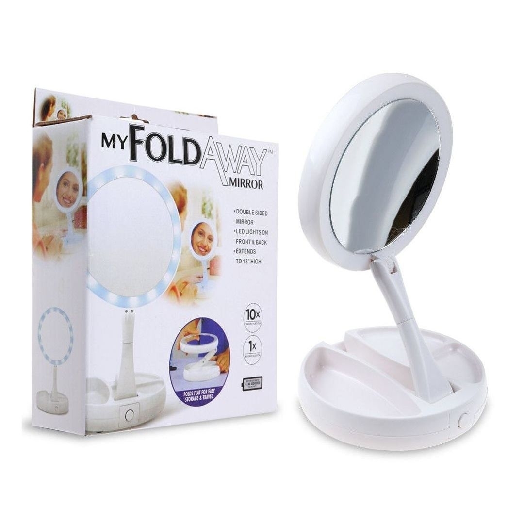 Foldaway LED Mirror Double Sided 10x Magnification Travel Gadget