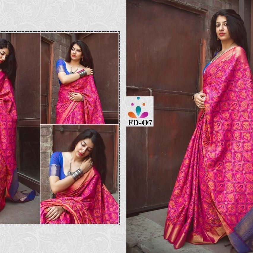 Robe Riche Patola Silk Silk Rani Pink Saree 5.5 Meter, Blouse 0.8 Meter