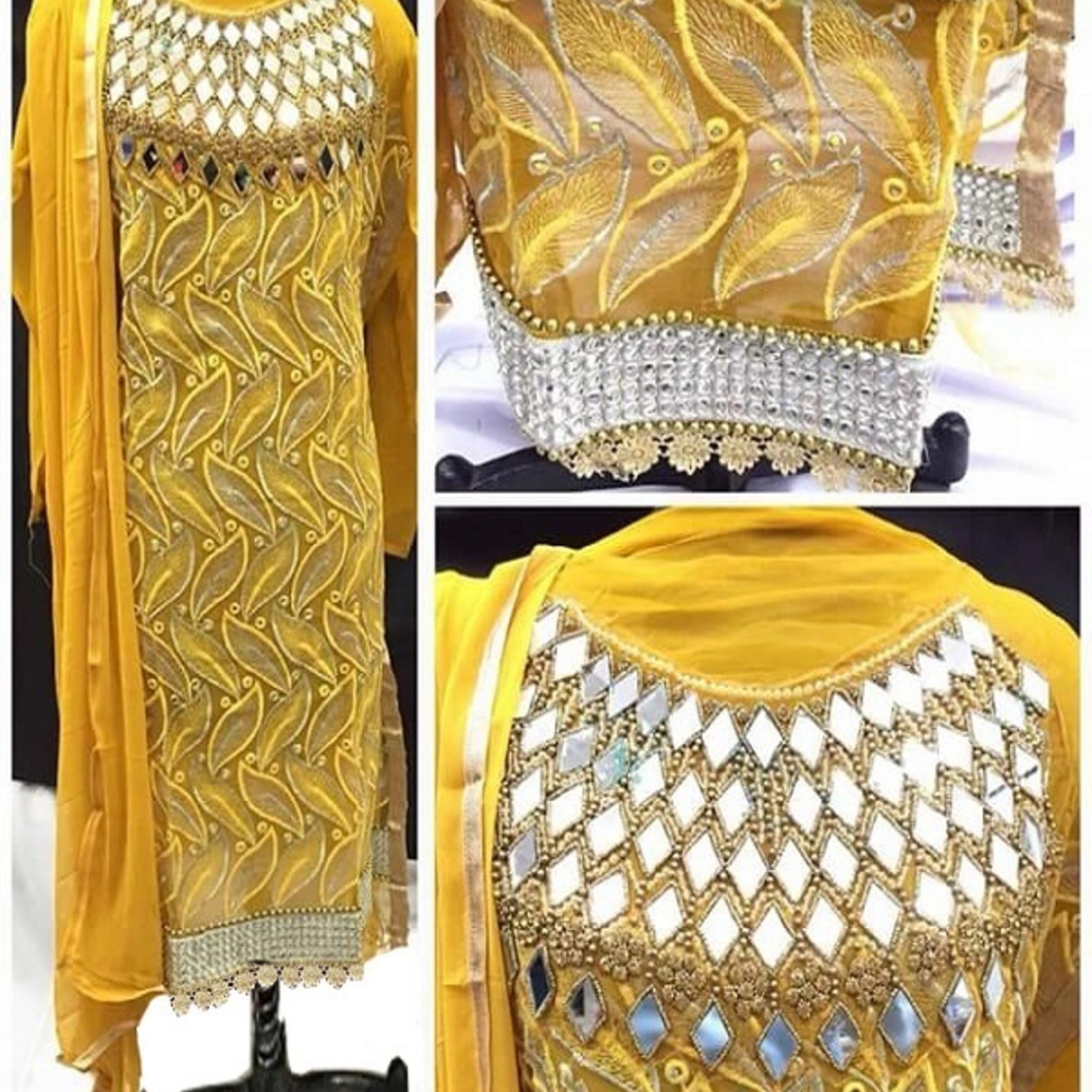Robe Riche Yellow Georgette Embroider Semi-Stitched Salwar Suit 