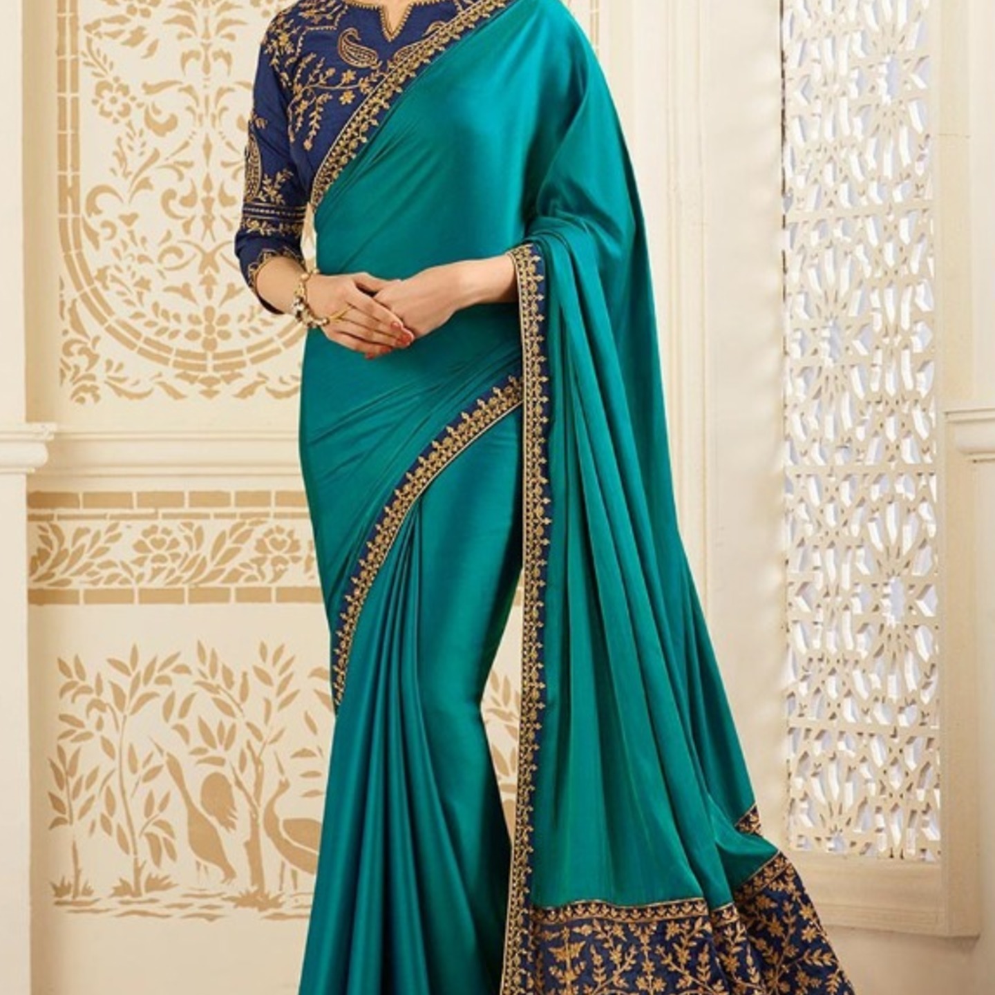 Robe Riche Blue Color Malai Silk Embroidery With Lace Saree 