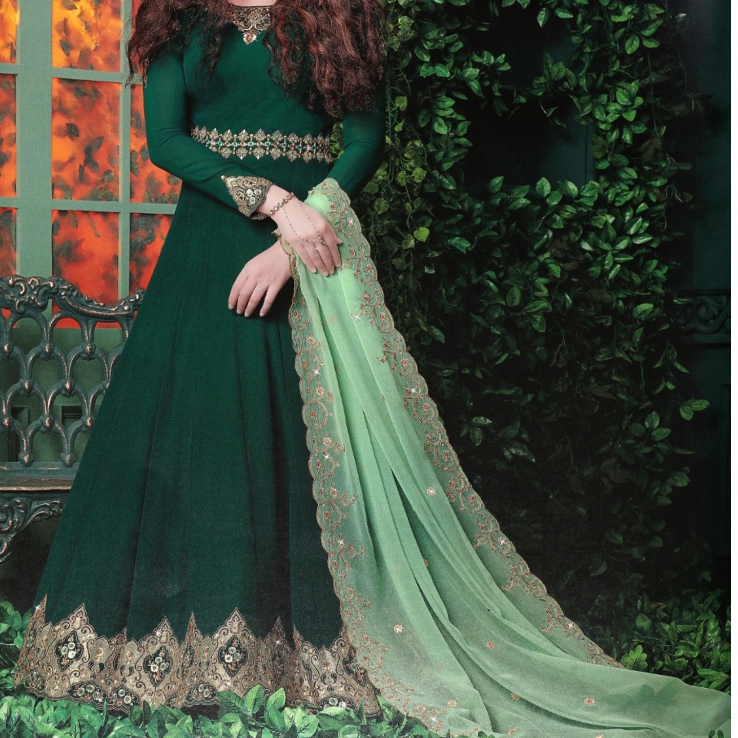 Robe Riche Green Color Georgette Embroidered Semi-Stitched Anarkali 