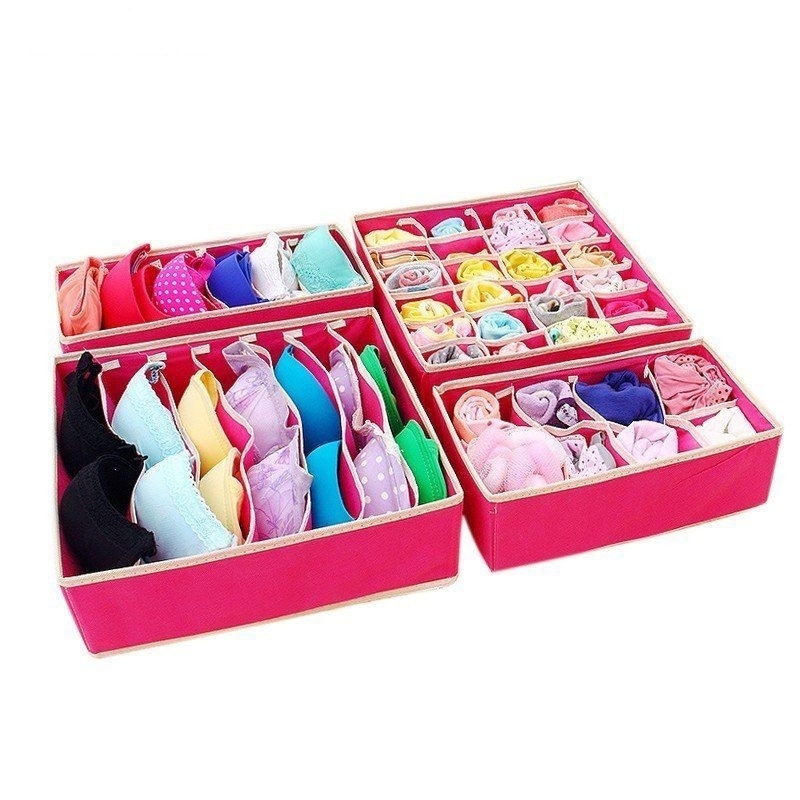 JonPrix Foldable Storage Box Bra Underwear Closet Organizer Drawer Divider Ki t-- Set of 4