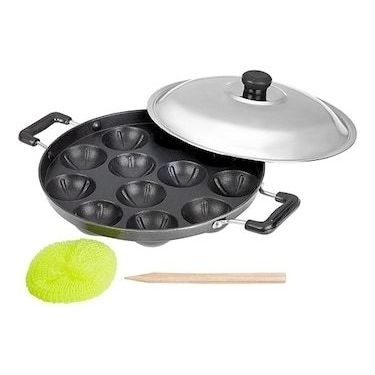 JonPrix Non-Stick 12 Cavity Appam Cookware Patra Side Handle With Lid