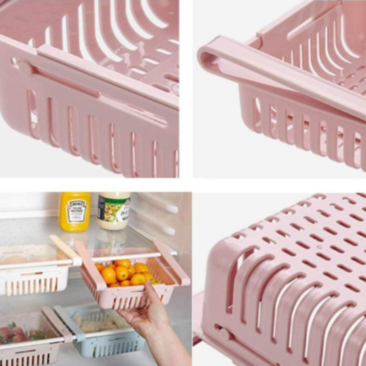Samyaka Pack Of 4 Adjustable Fridge Storage Rack Basket