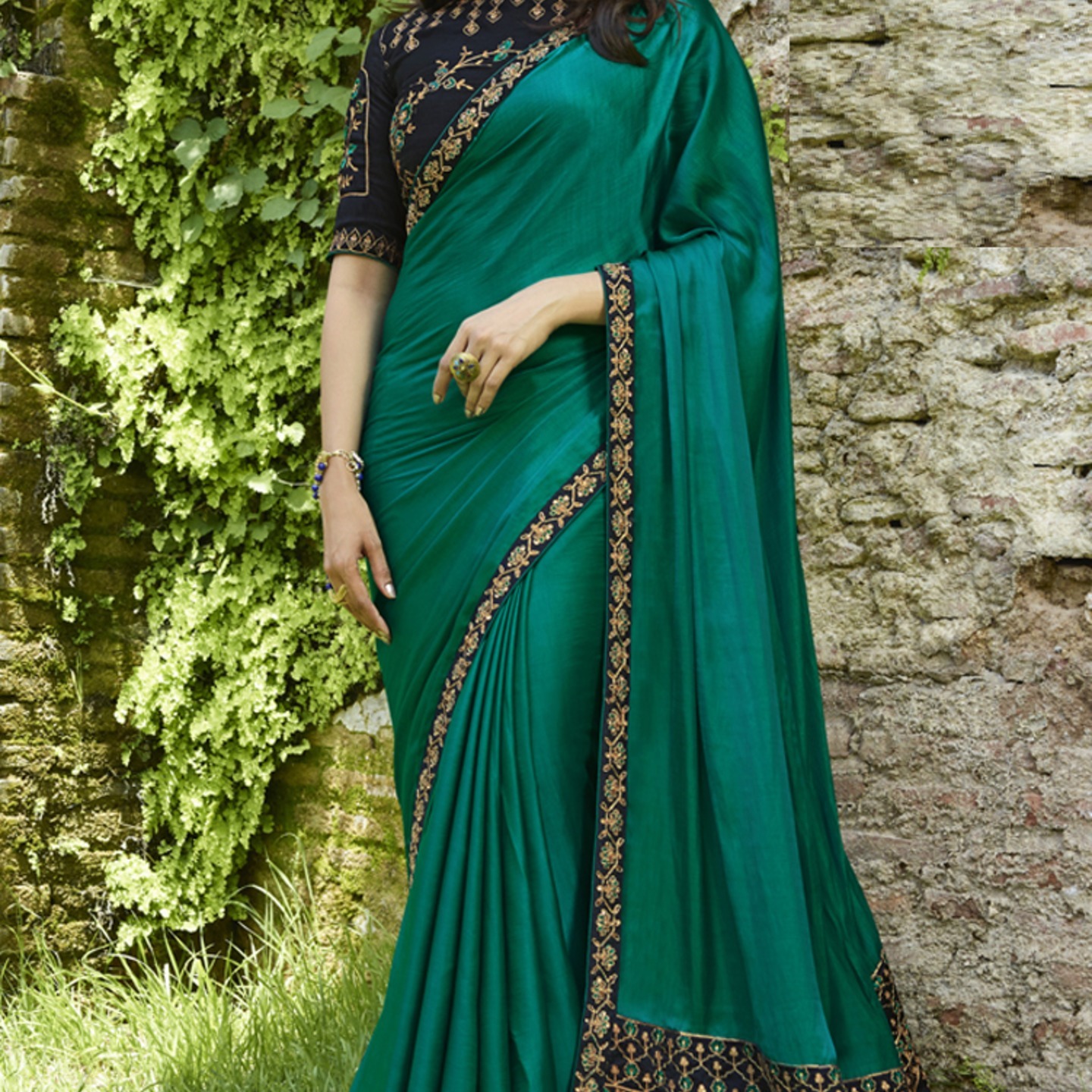 Robe Riche Turquoise Color Sana Silk Embroidered Saree 