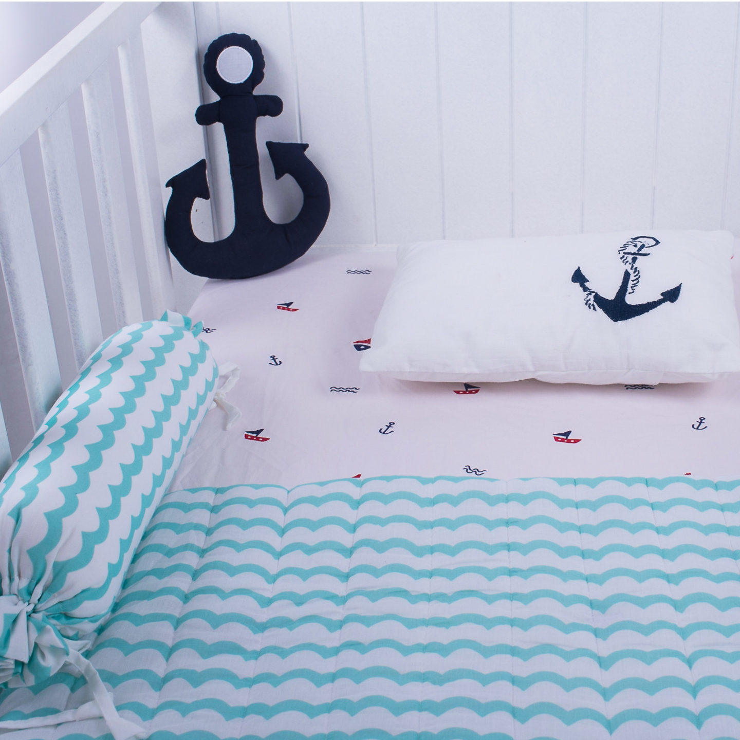 Sailing Boats Organic Cot Bedding Set - With Quilted Blanket
