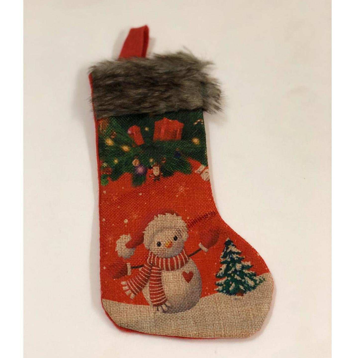 Red Mini Stockings - Snowman with Christmas Tree