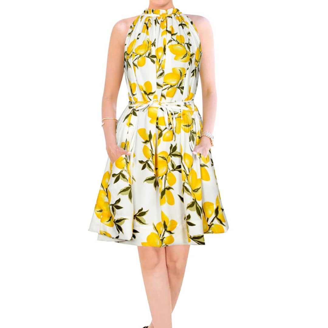 women's stylish lemon print dress