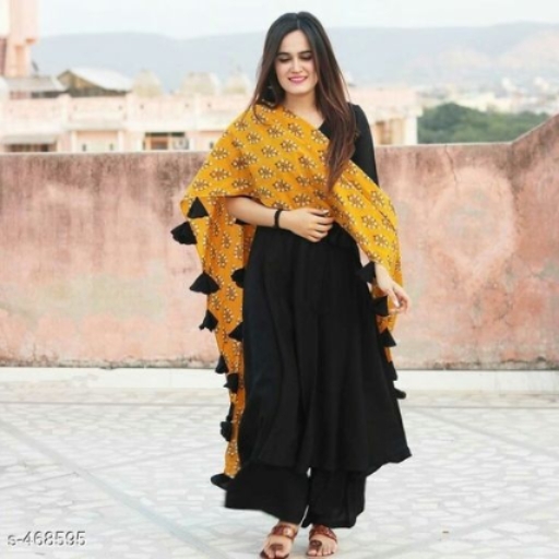 womens black rayon kurta and plazo set