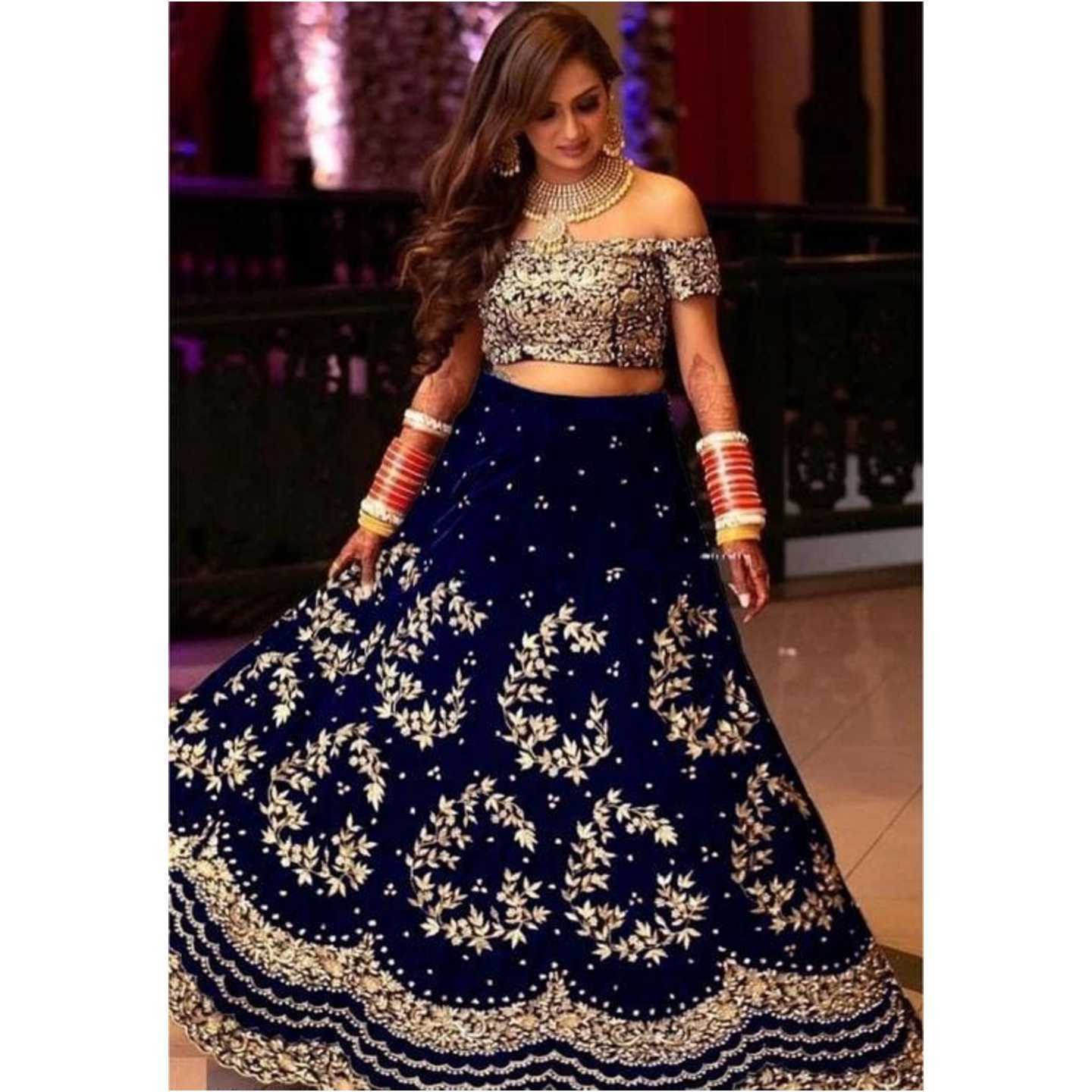 Women's Velvet Semi Stitched Lehenga Choli 