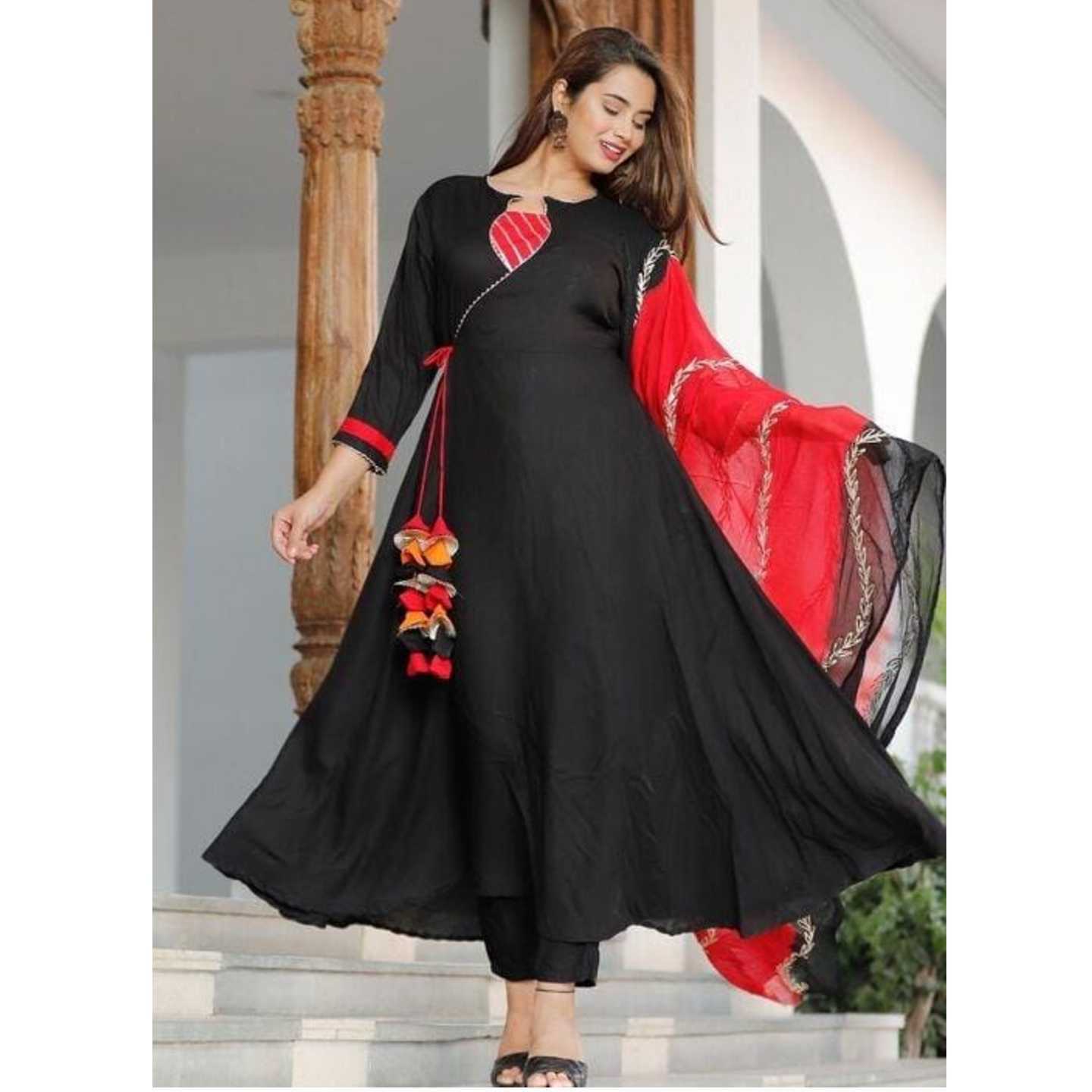 Abhisarika Rayon Black Women Dupatta Sets