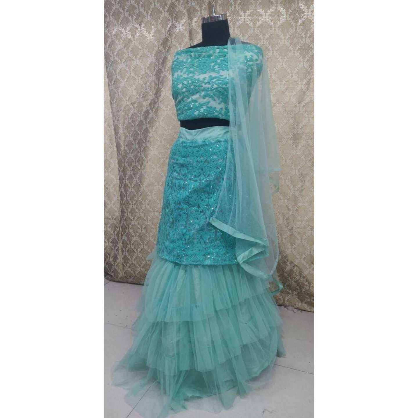 Women Embroidered Net Lehenga 