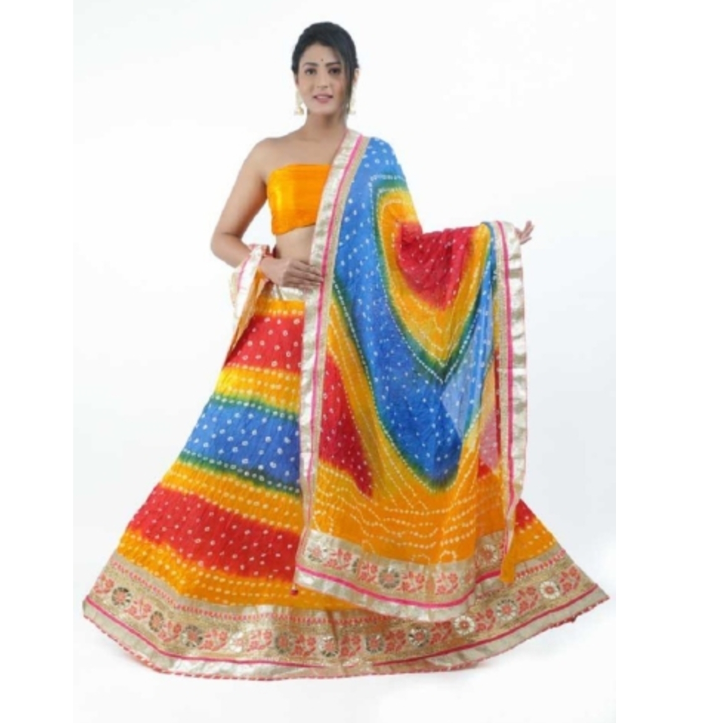 pk hub Bandhani Semi Stitched Lehenga Choli