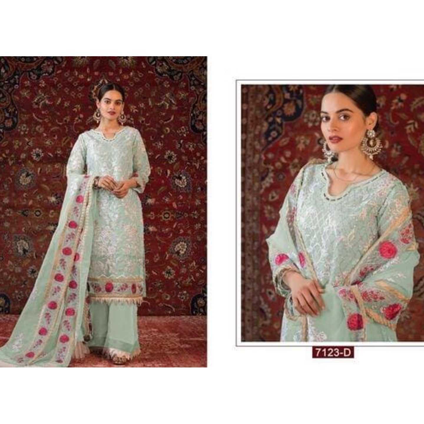 Georgette Embroidered Shtraight suit plazzo with Border Work Dupatta