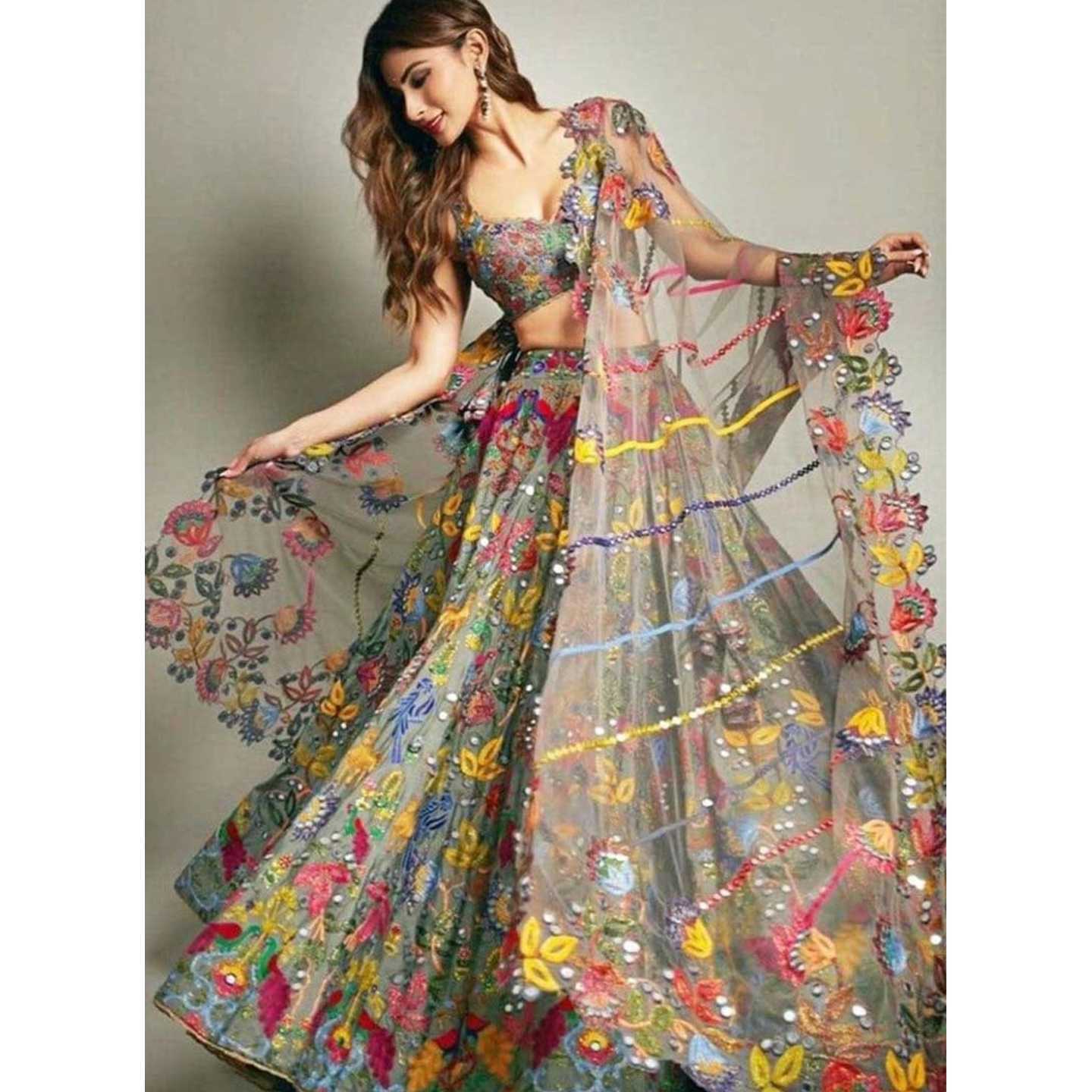 Mouni Roy Multi Color Party Wear Bollywood Lehenga Choli