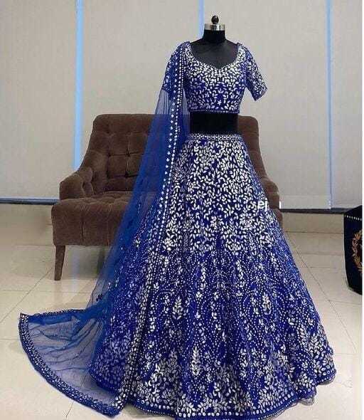 Womens Blue Heavy Velvet Lehenga Choli