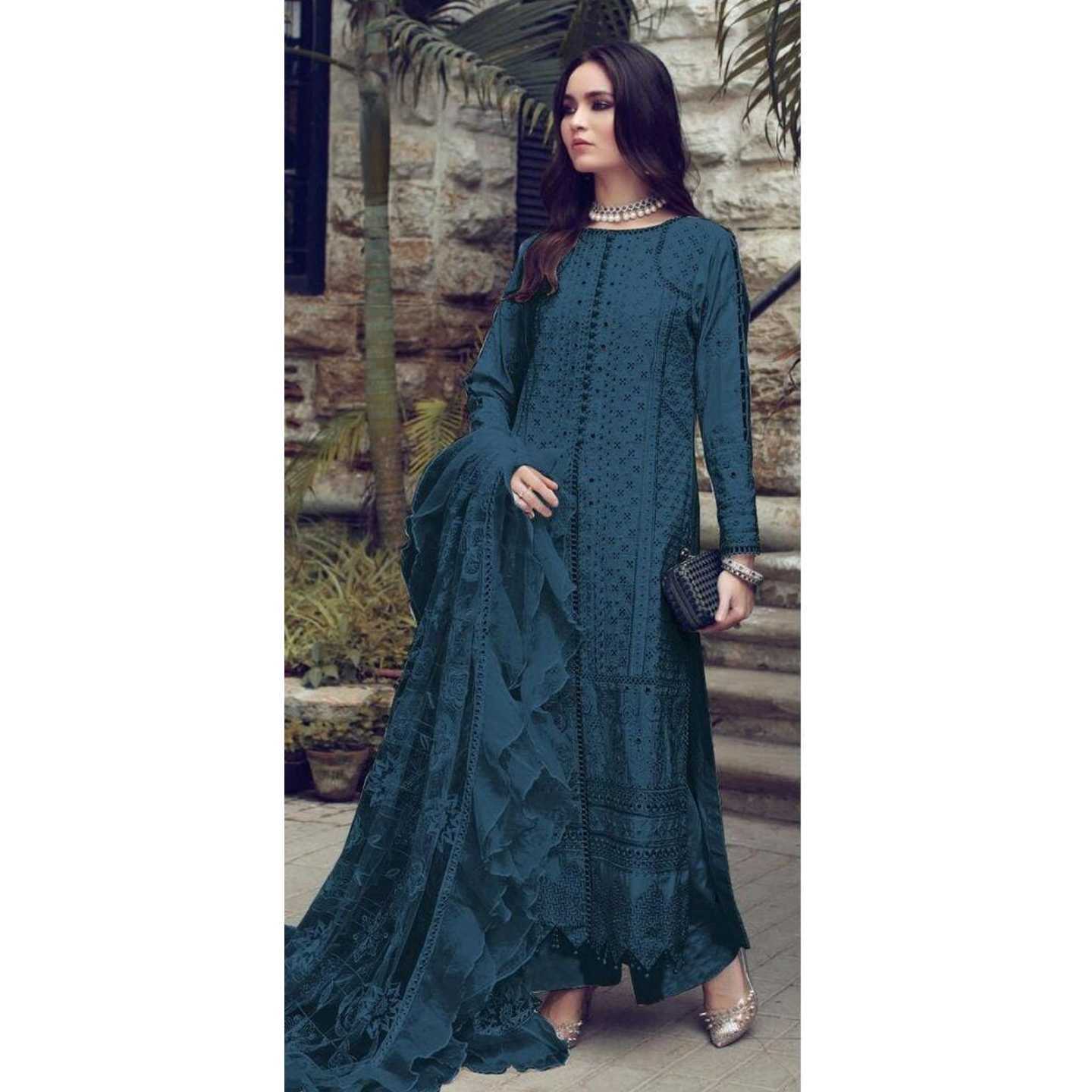 Attractive Glace Cotton Embroidered Semi-Stitched Suits