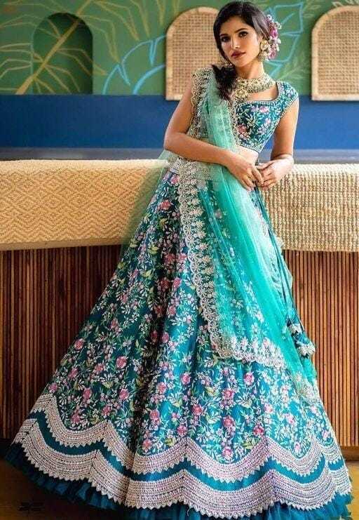 A one aqua blue lehenga choli for women