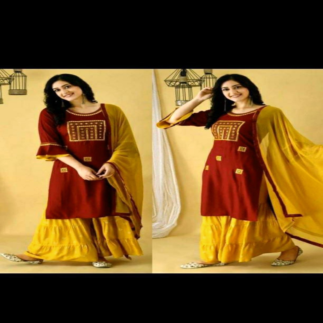 Rayon beautiful Kurti sharara with dupatta