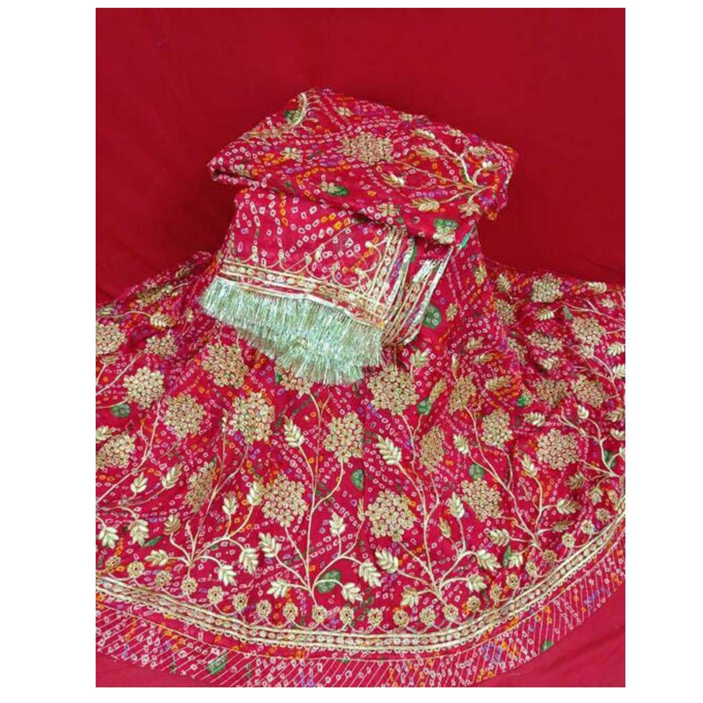 Heavy Rajputi half pure bandej full kundan work poshak with lining