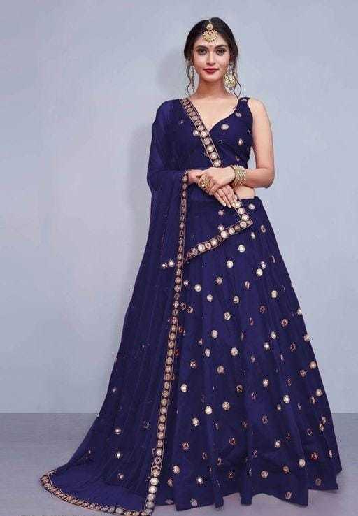 Womens Blue Satin Embroidered Semi-Stitched Semi-Stitched Lehenga Choli