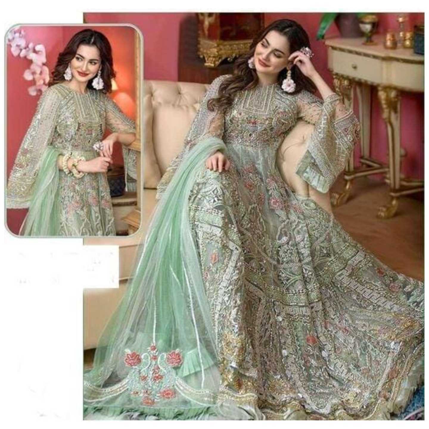 Aagam Net Embroidered Semi-Stitched Suits