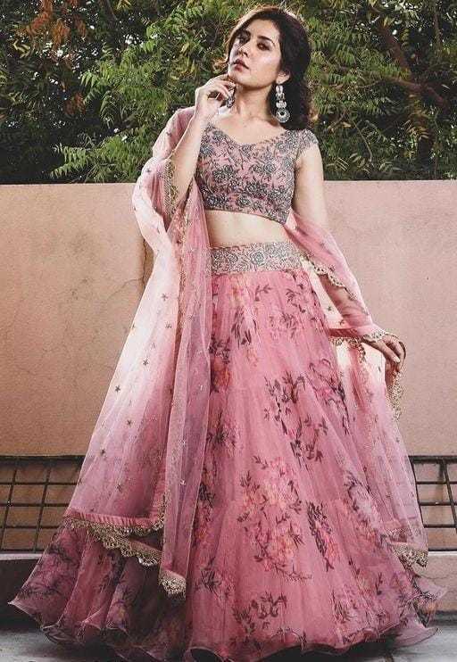 Womens Pink Organza Silk Heavy Work Semi-Stitched Semi-Stitched Lehenga Choli