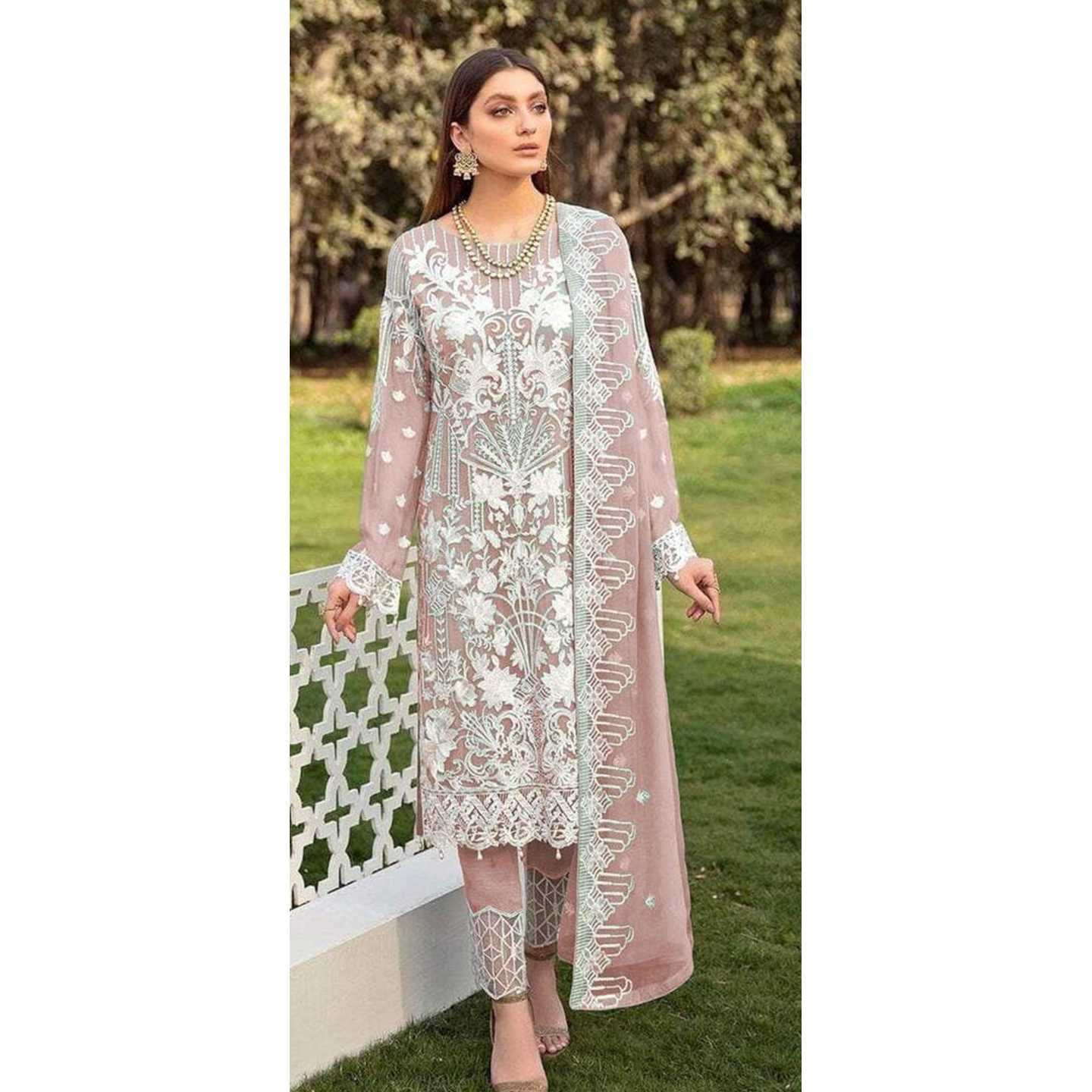 Refined Georgette Embroidered Semi-Stitched Suits