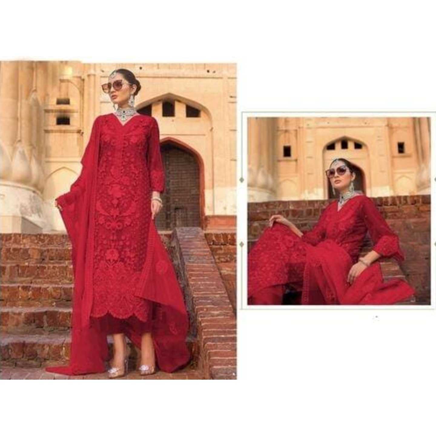 Graceful Net Embroidered Semi-Stitched Suits