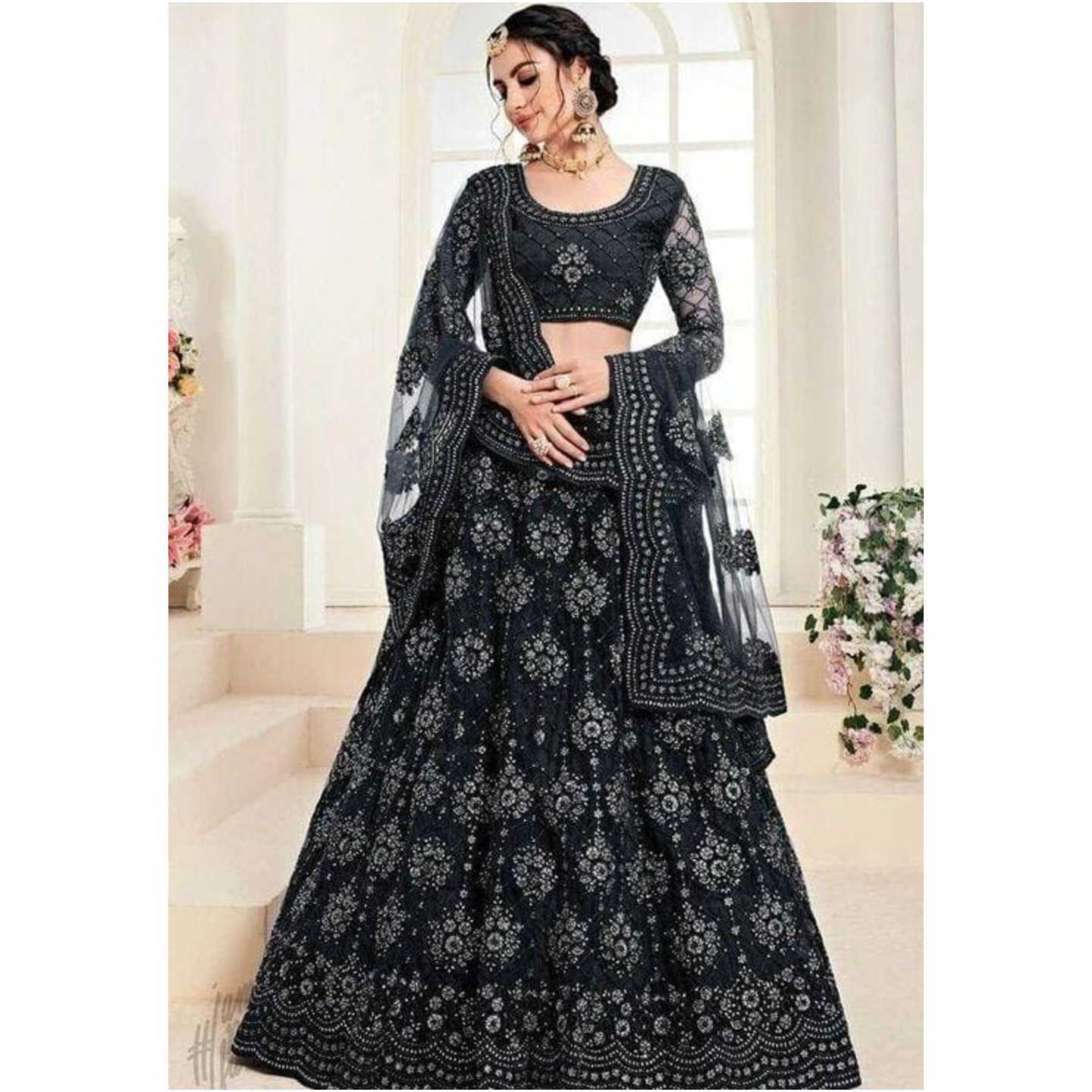 Women Net Stone Work Lehenga 