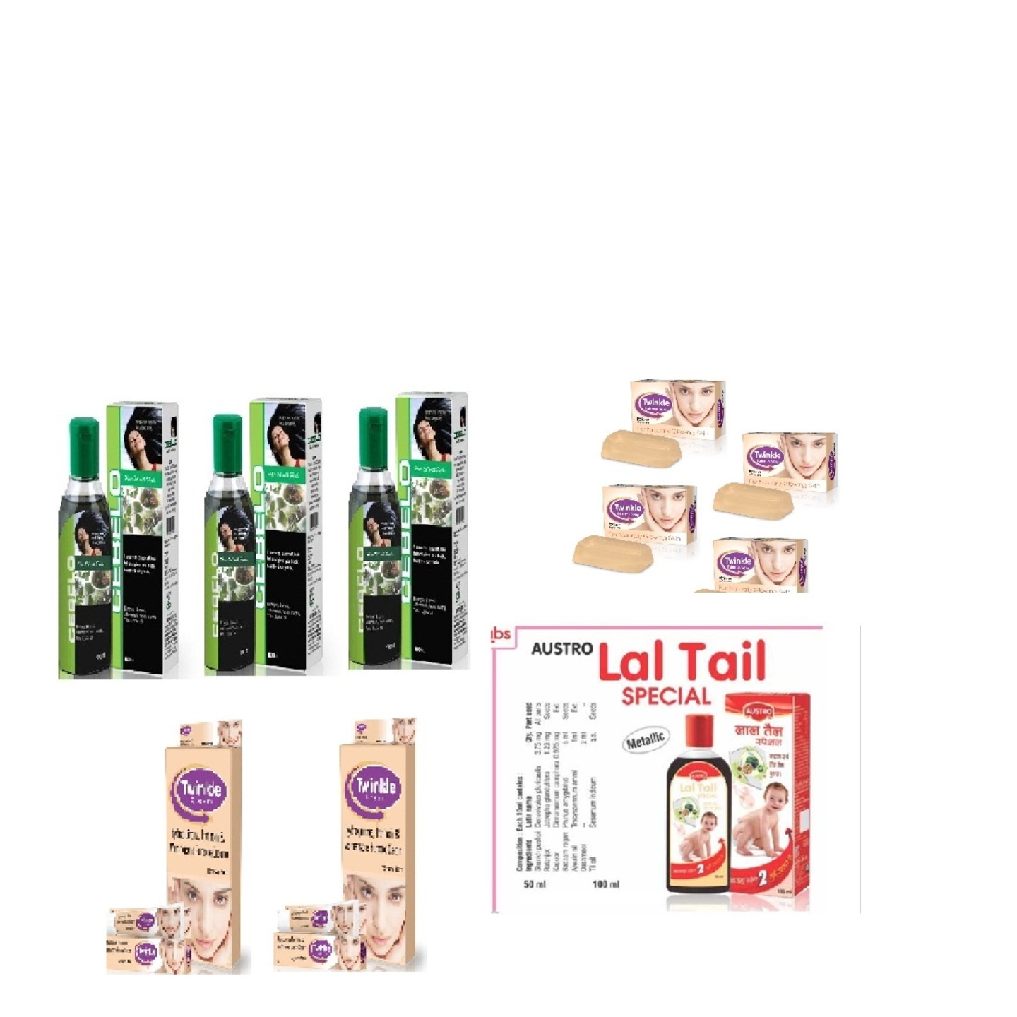 CEBELO HAIR OIL WITH TWINKLE CREAM AND SOAP PLUS LAL TAIL PACK 10