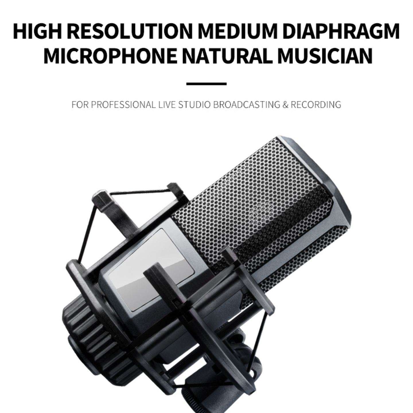 MJOZIK MMFJ0001 Cardioid Medium-Diaphragm Condenser Microphone for Professional Studio Recording, Vocals, Streaming, Broadcast, Podcast, XLR Output, with Shock Mount, Black