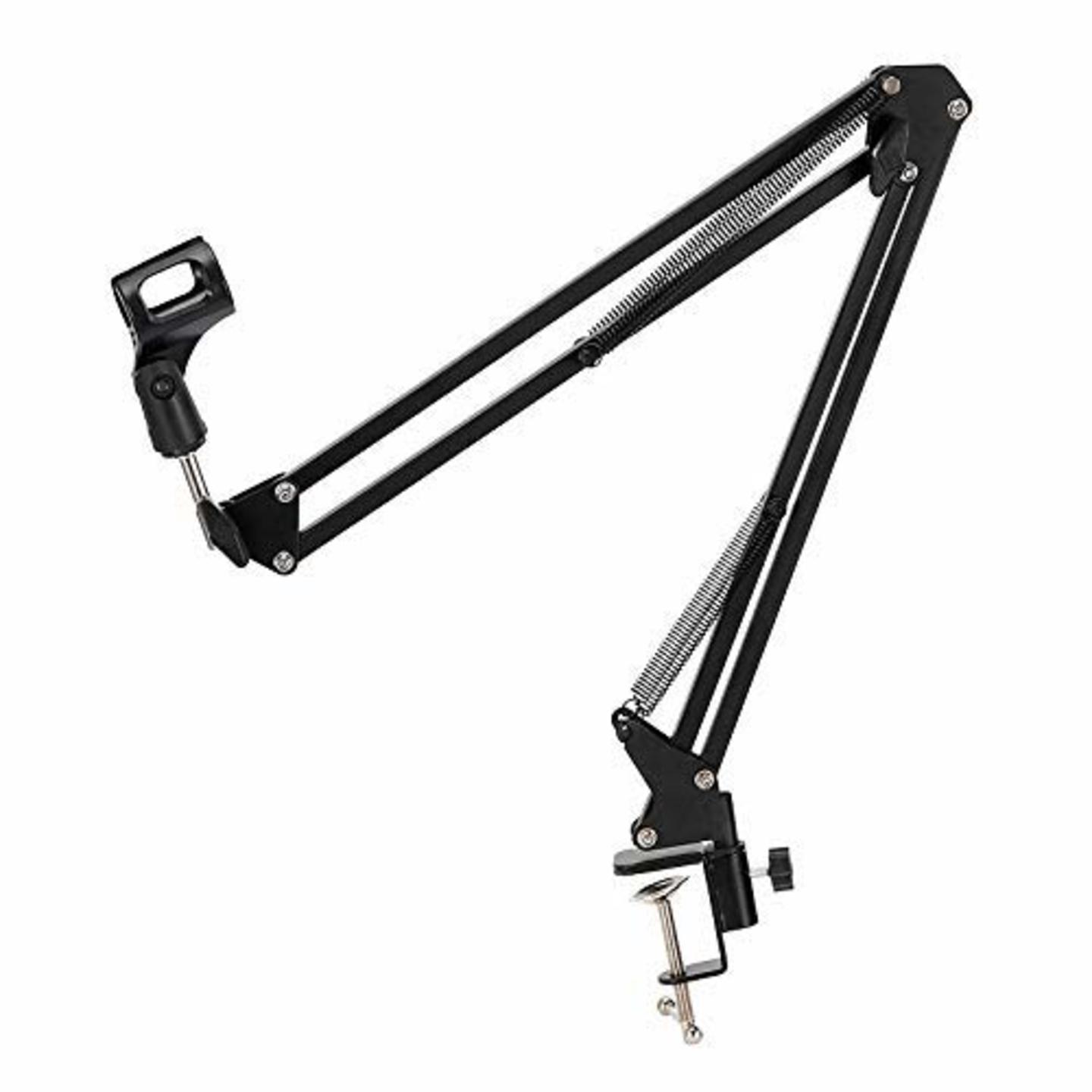 Adjustable Microphone Suspension Boom Scissor Arm Stand Holder with Microphone Clip Table Mounting Clamp for Professional Studio Recording, Broadcasting, Streaming, Voice Over, Gaming