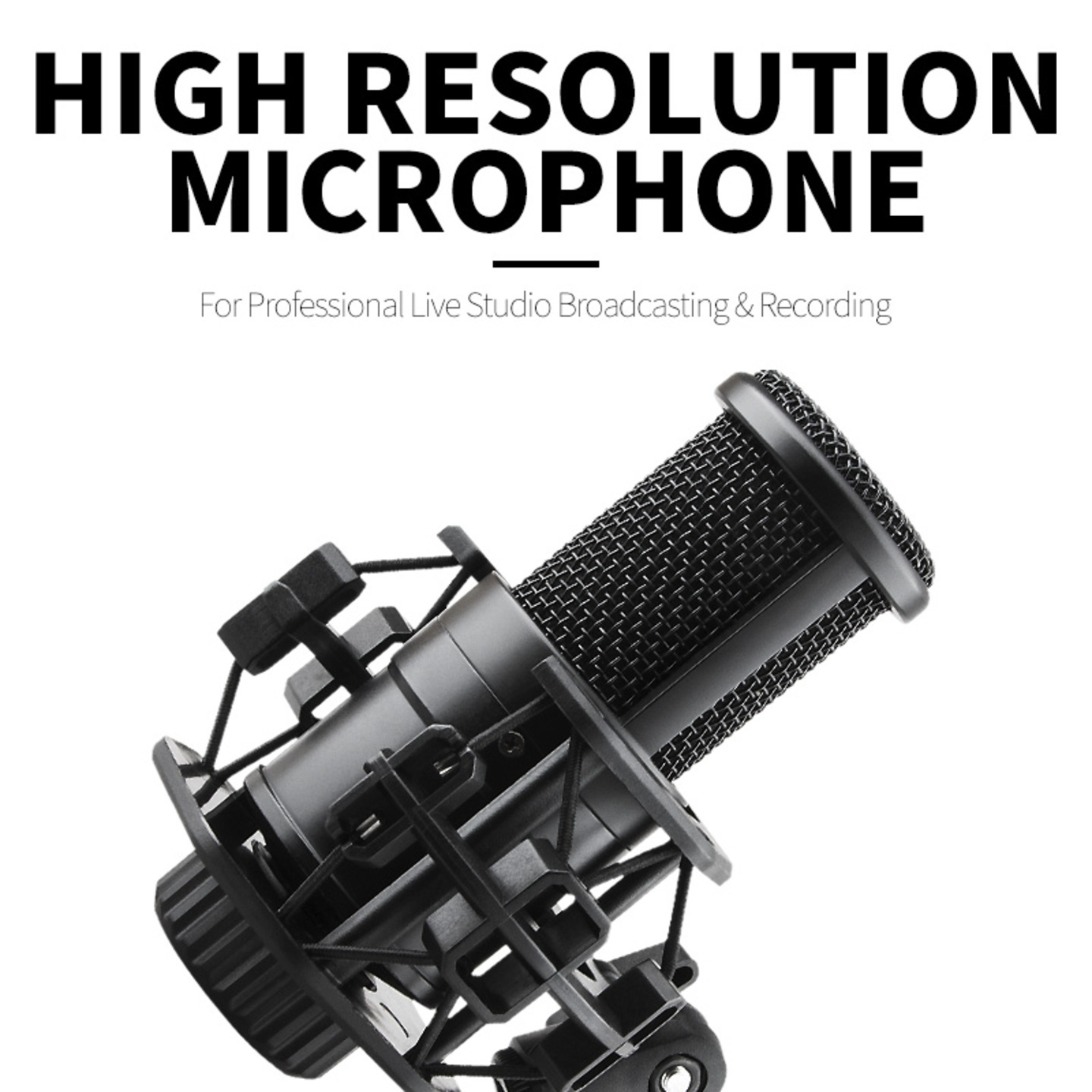 MJOZIK MMJR0001 Cardioid Medium-Diaphragm Condenser Microphone for Professional Studio Recording, Vocals, Streaming, Broadcast, Podcast, XLR Output, with Shock Mount, Black