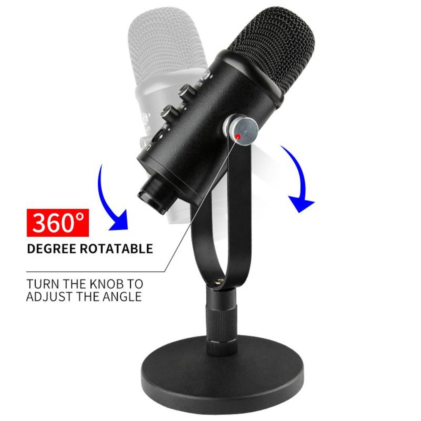 MJOZIK MMUS0001 USB Cardioid Medium-Diaphragm Condenser Microphone with Desktop Swivel Stand for Laptop MAC or Windows Professional Studio Recording, Video Conferencing, Broadcast, Podcast, Black