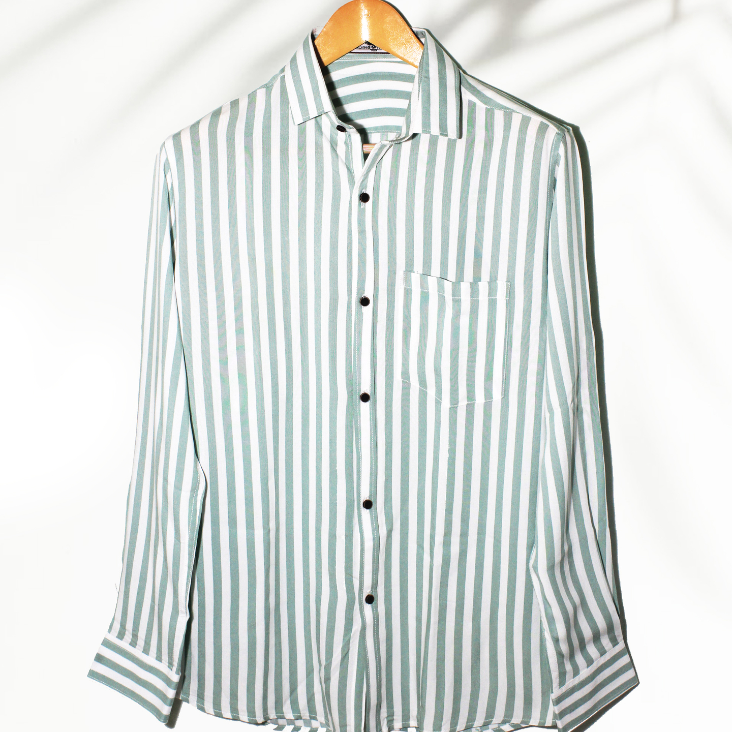 White striped Light green full sleeve casual shirt