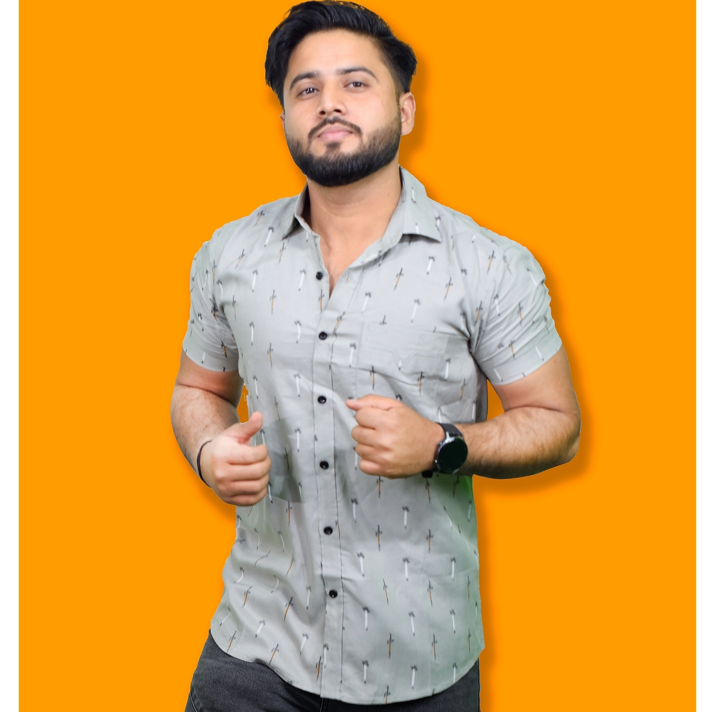 Weekend wear Tribal Printed Grey Regular fit shirt