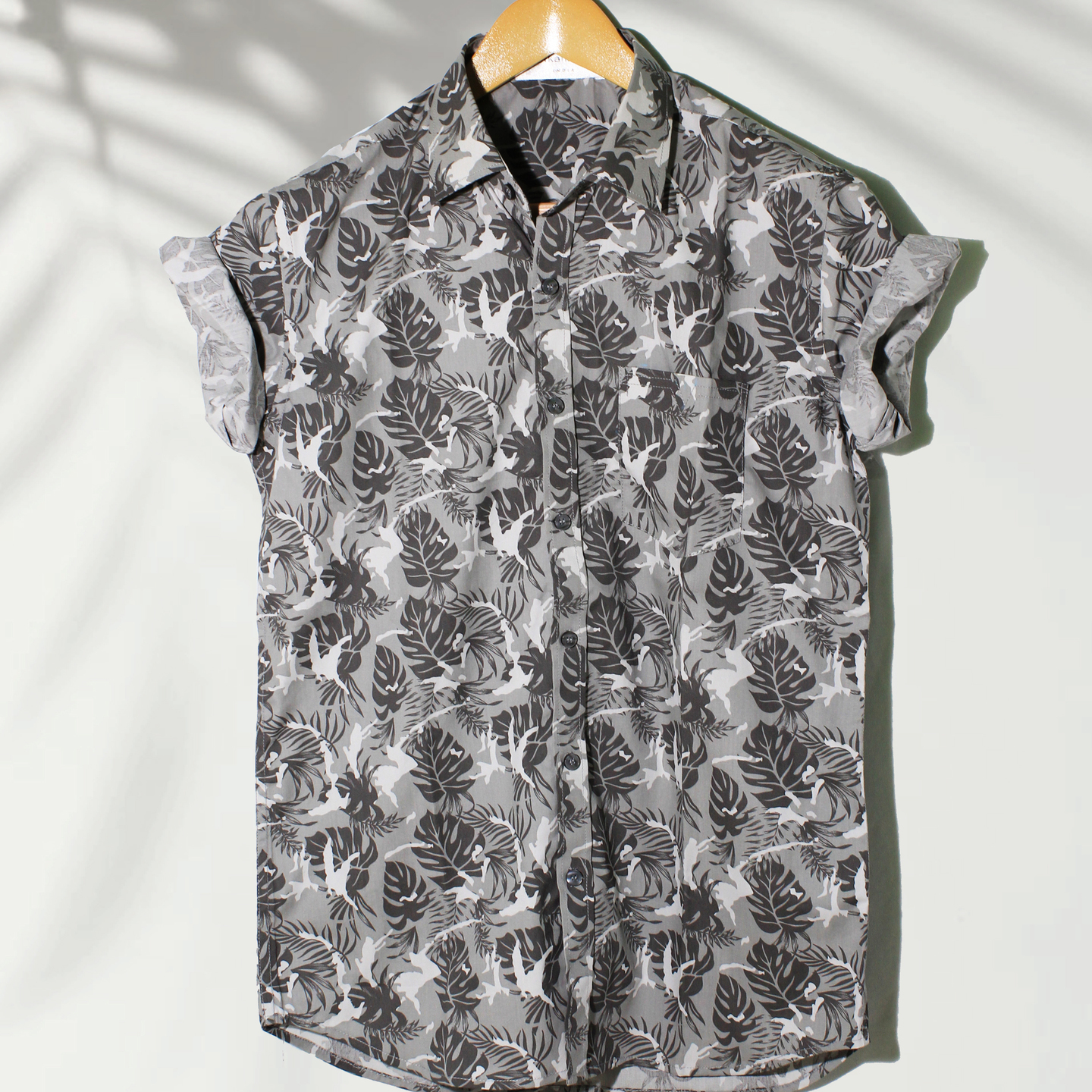 Leaf Printed Grey Regular fit shirt