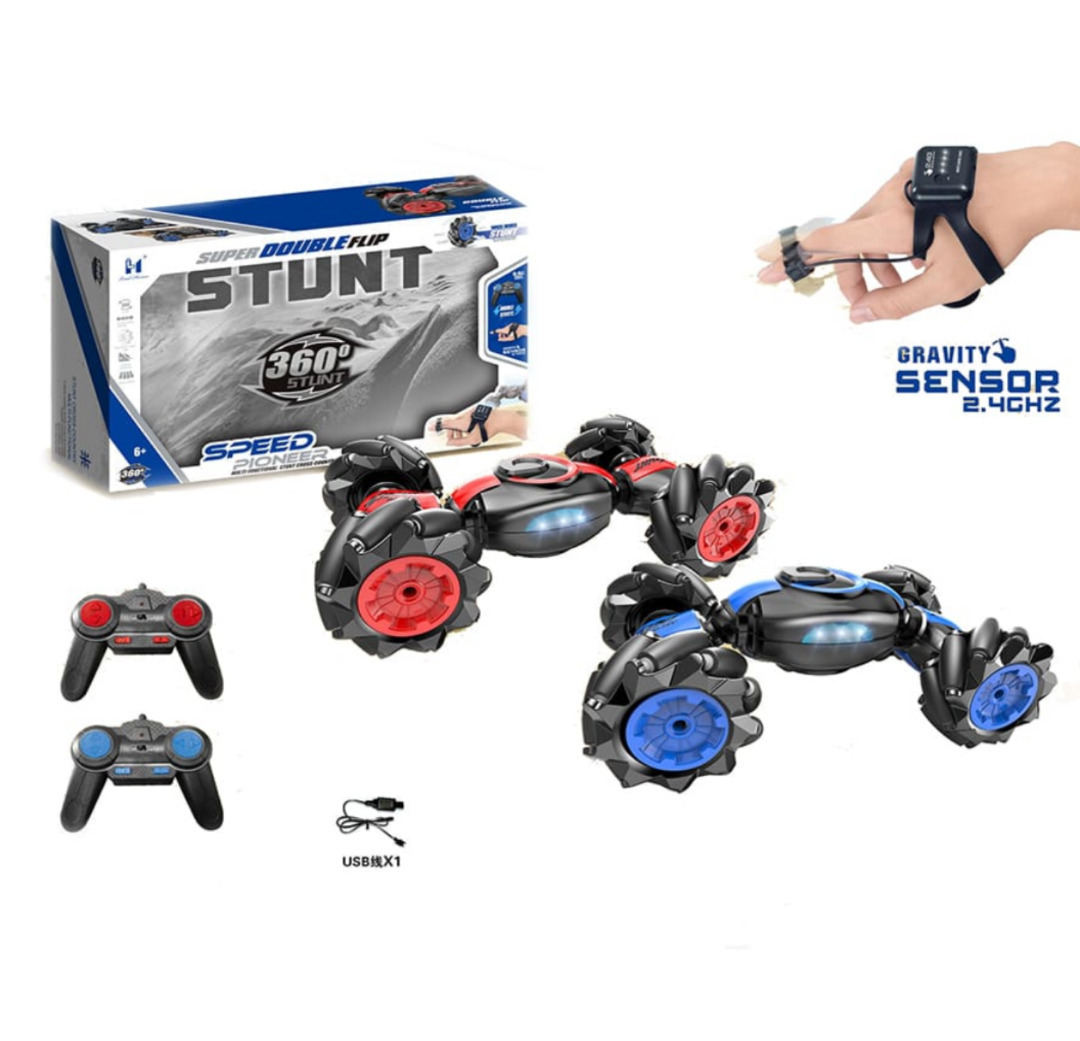 Esmi®- *Speed Pioneer, Double Sided Rotating, Gesture Controlled Watch, Offroad Remote Control Car 4WD 2.4GHz, 360° Twisting with Lights & Music-Rechargeable*